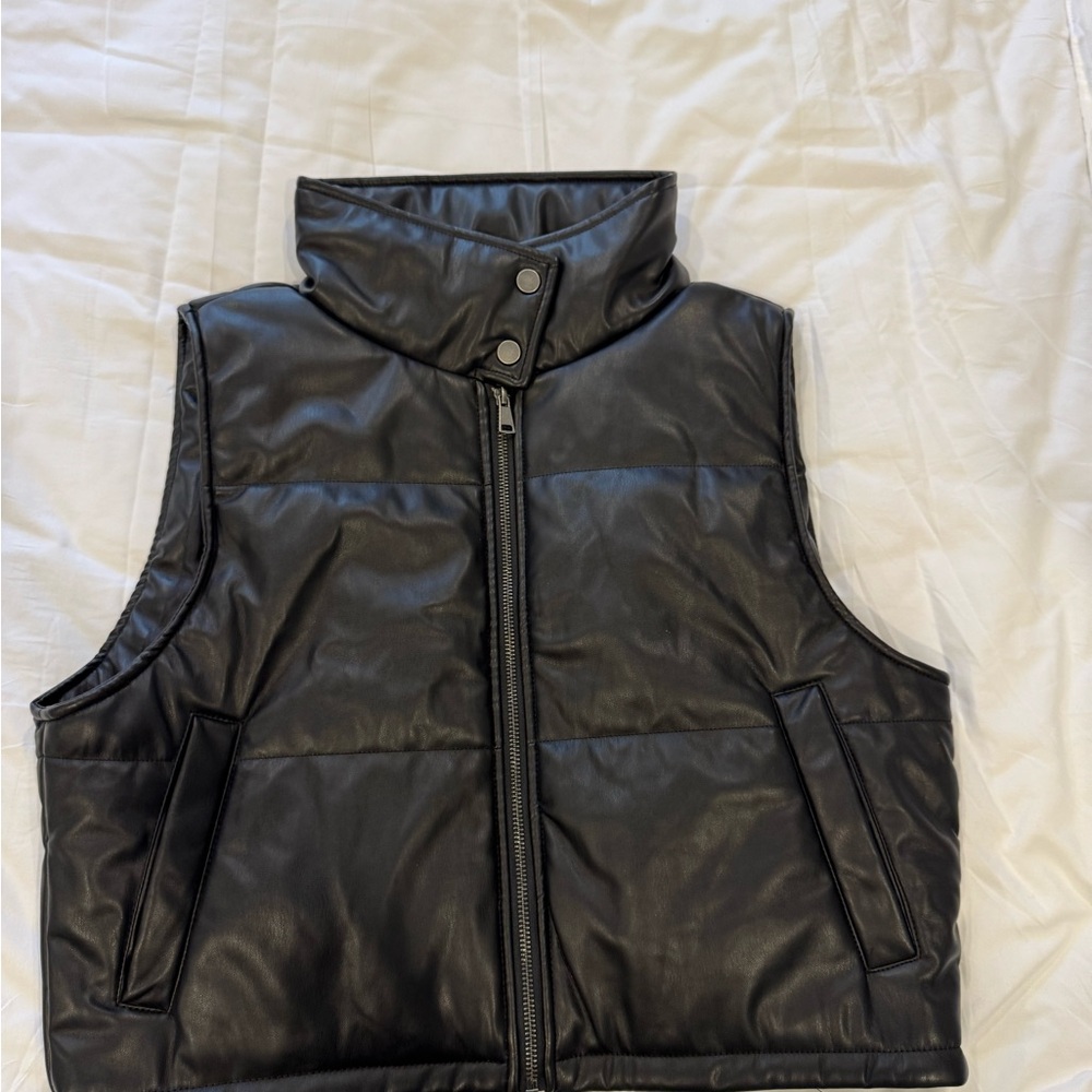 Black Faux Leather Puffer Vest
